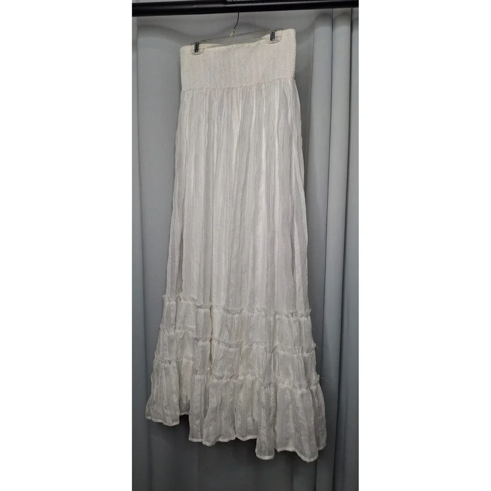 Lulus White Smocked Tiered Maxi Skirt Boho Flowy Textured Small